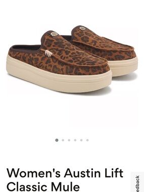 Hey Dude Women's Austin Lift Mule in Leopard Brown with Cream Platform